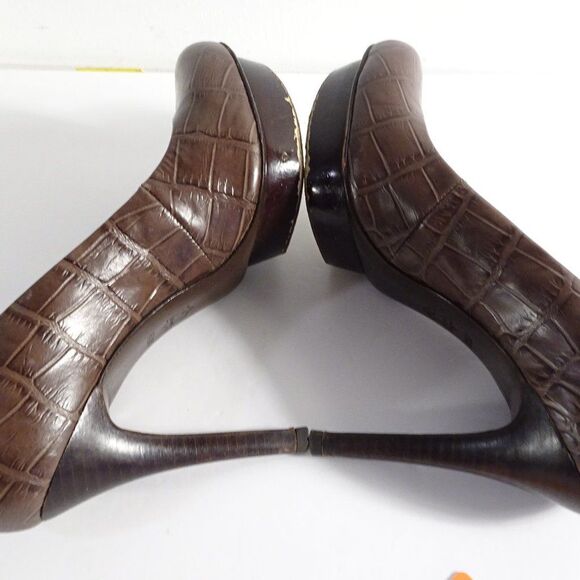Tory Burch Brown Leather Faux Crock Platform Pumps Sz 6.5 - Picture 9 of 13